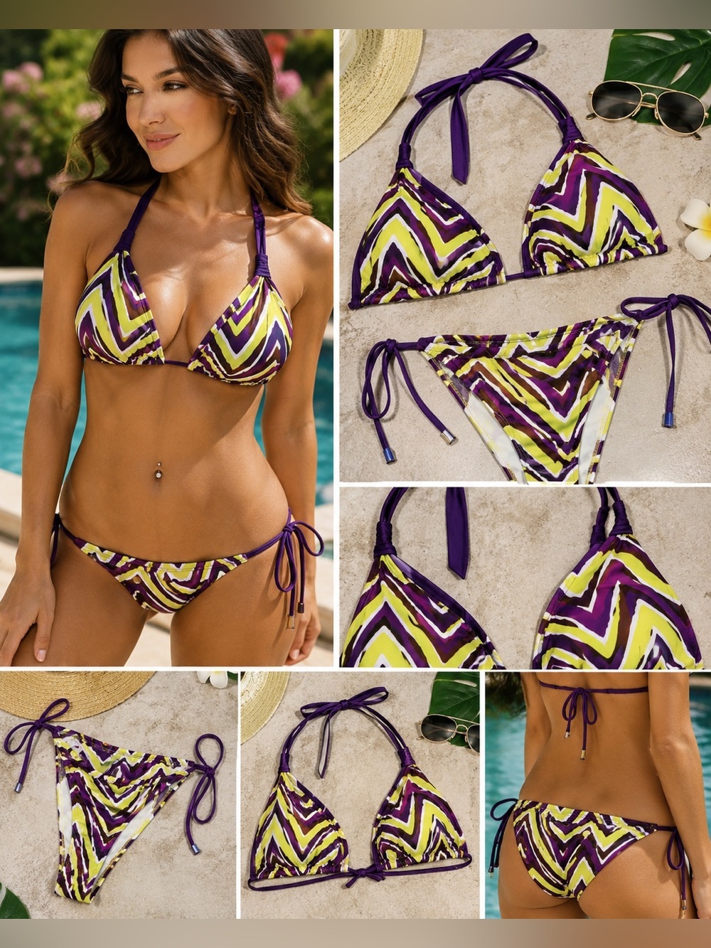Radio Fiji Triangle String Bikini Set Small | Bold Neon Halter Swimwear